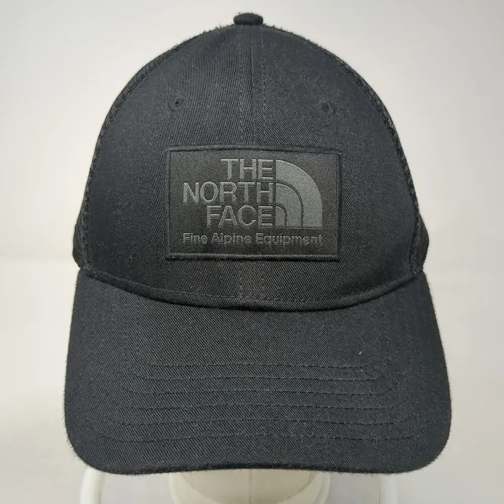 The North Face Trucker Hat Black One Size Mesh Back Snapback Alpine Logo Patch